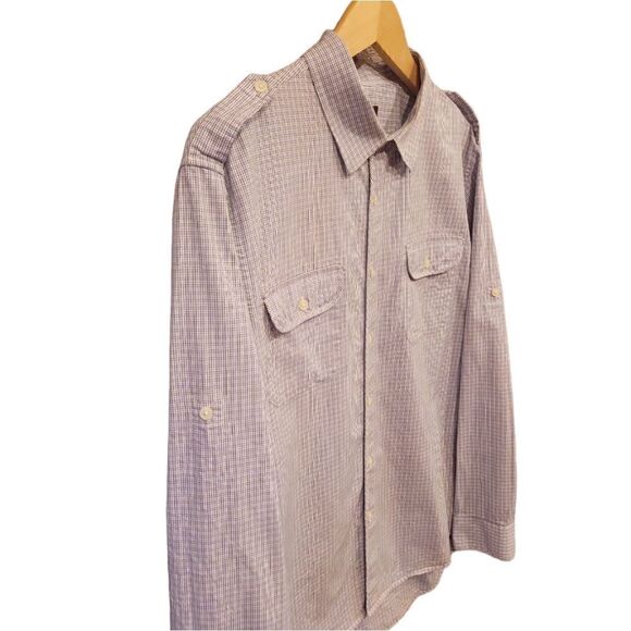 Michael Kors Purple Plaid Roll Tab Button Up Long Sleeve Shirt XXL 2X - Picture 6 of 12